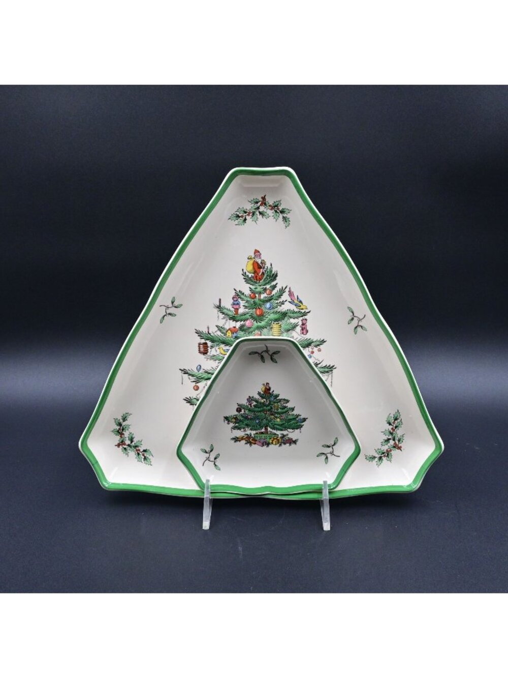 Spode Christmas Tree Triangle Serving Dish Pair Of 2